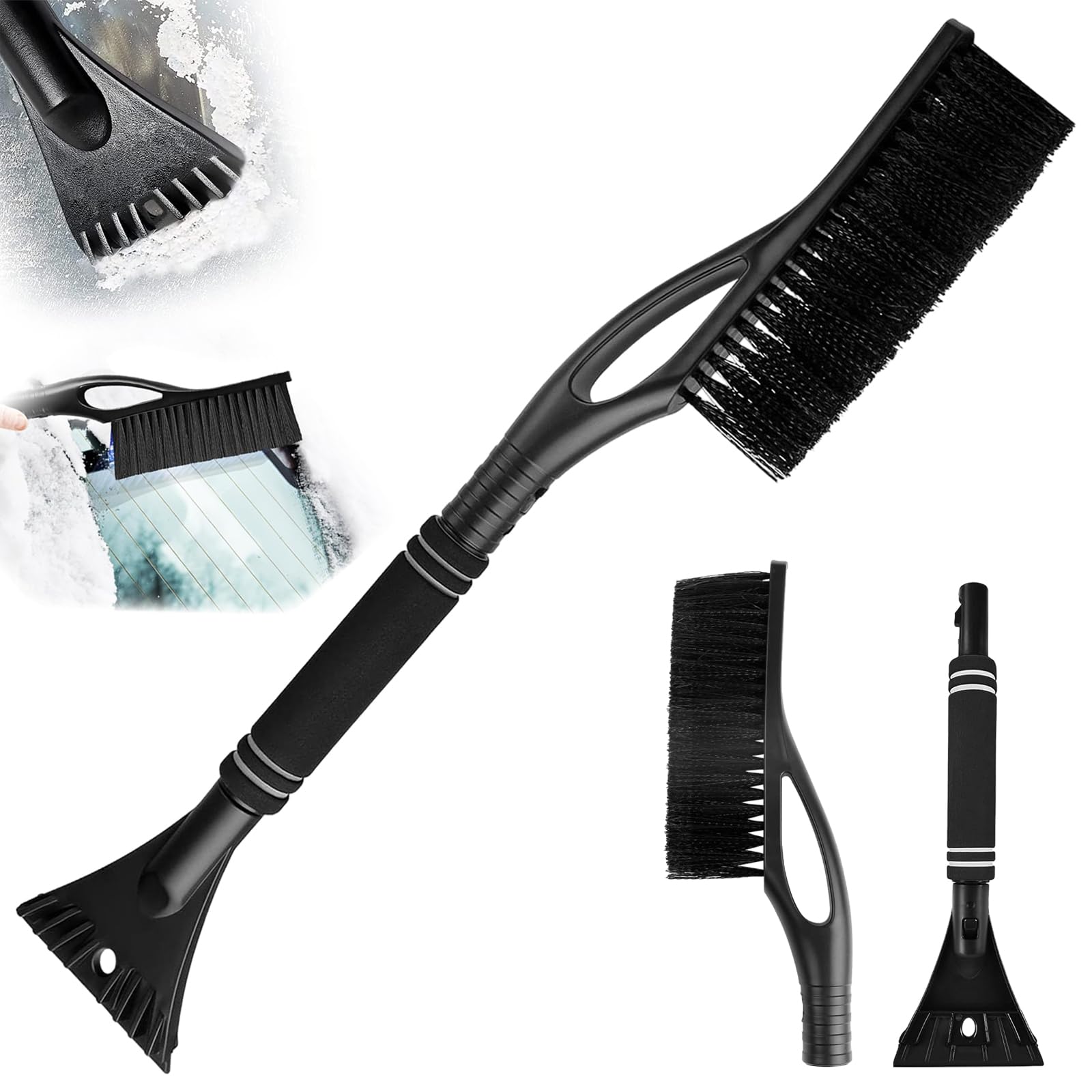 Zestaw Mino Plus 2w1 Premium skrobaczka do lodu, skrobaczka do szyby, narzędzie do czyszczenia szyby z śniegu, miotełka do śniegu z uchwytem z pianki do szyb samochodów osobowych, SUV i ciężarówek