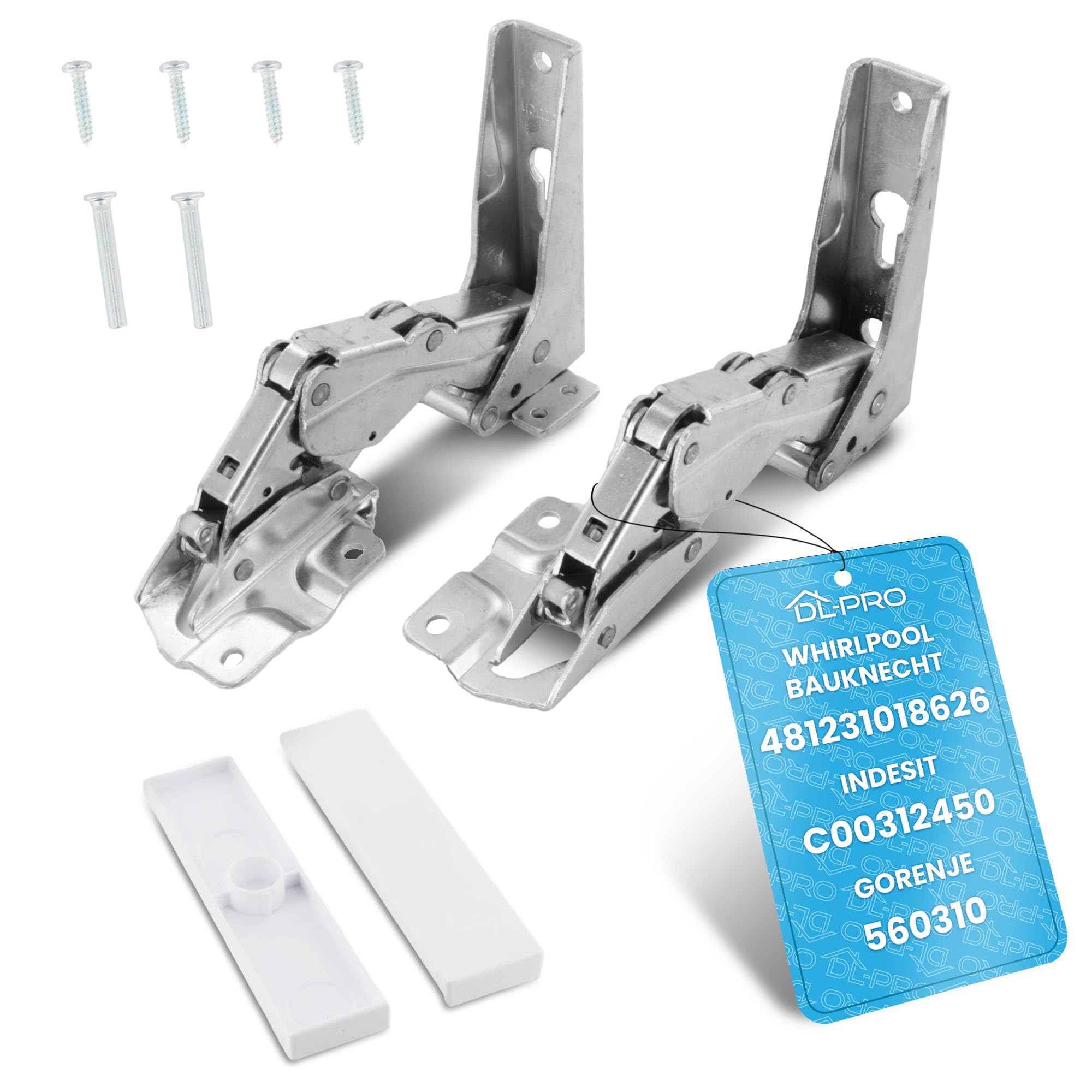 DL-pro Türscharnier Set oben + unten für Whirlpool Bauknecht Ignis 481231018626 Indesit Hotpoint C00312450 Scharnier Kit Hettich mit Montagesatz für KDI KGI KVI KVIC Kühlschrank Gefrierschrank