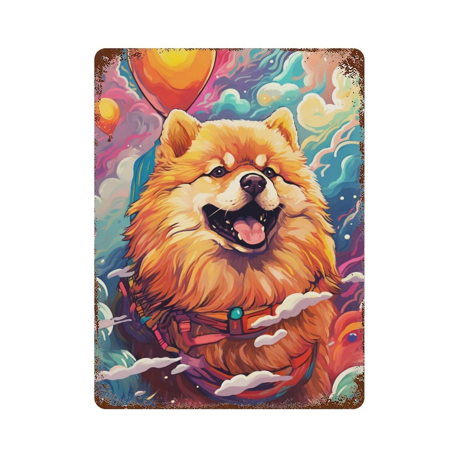 Fluffy Pomeranian in Fantasy Sky Distressed Metal Wall Sign 15.7"x11.8", Shabby Chic Decor for Garage, Pub Or Kitchen
