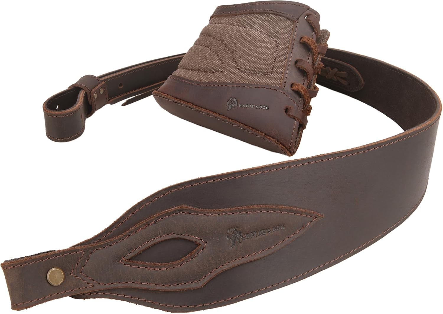 Tas Trost Adjustable Leather Rifle Strap with Canvas Gun Recoil Pad Buttstock and Swivels for Hunting