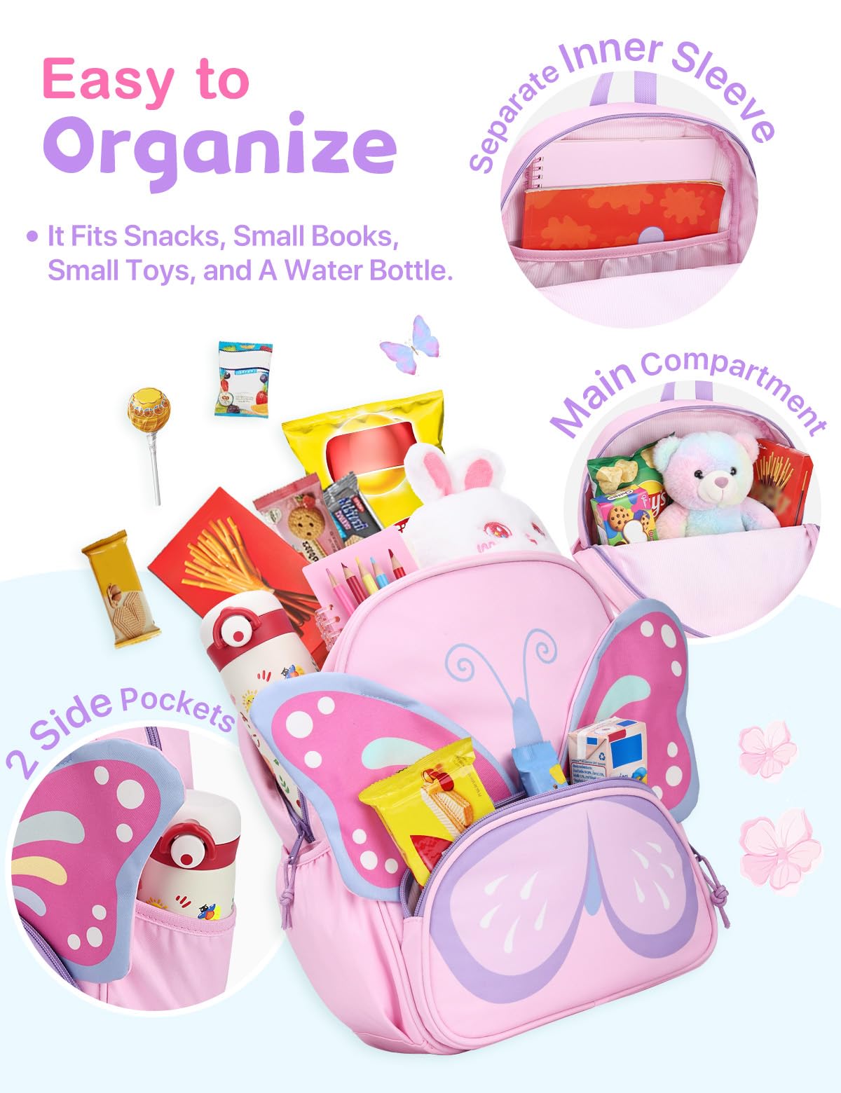 VASCHY Mochila niña y niño 3D 2-6 años Resistente al Agua Para Preescolar | Mochila Escolar Infantil con Cierre en el Pecho y Múltiples Bolsillos,Compartimentos,apta carpeta A4,Bolsillos Laterales