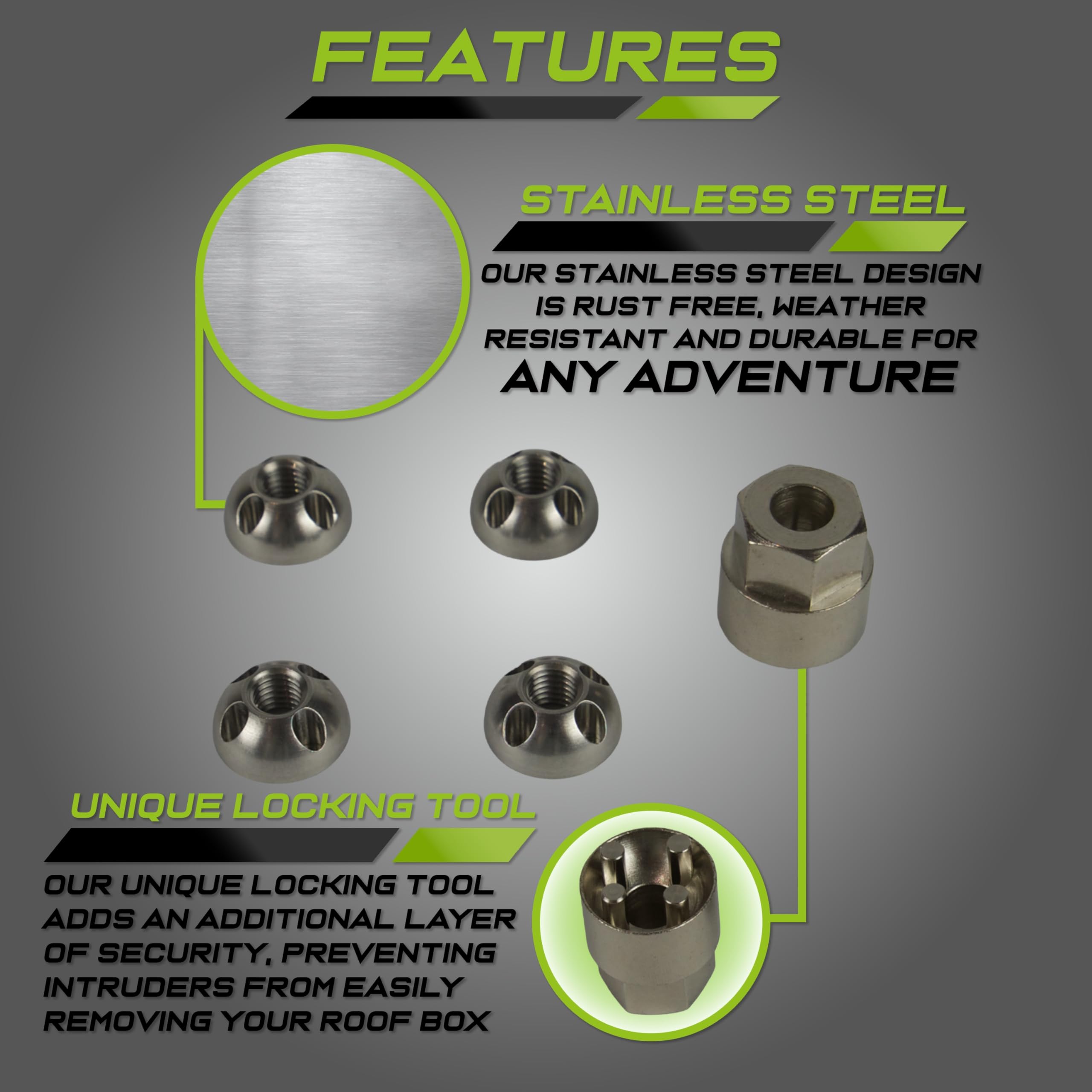 Anti Theft Security Screw Lock Nuts for Roof Box Tent Roof Boxes, Bike Rack Camping Awning & more, M8 - Image 3
