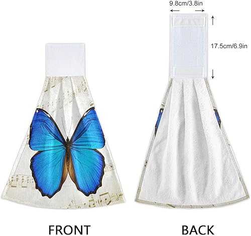 Miniatura 6 de Blue Butterfly Retro Musical Notes Hanging Kitchen Towel Set of 2, Lightweight Soft Quick Dry Decorative Hanging Kitchen Towels, 18.2 x 14 Inch