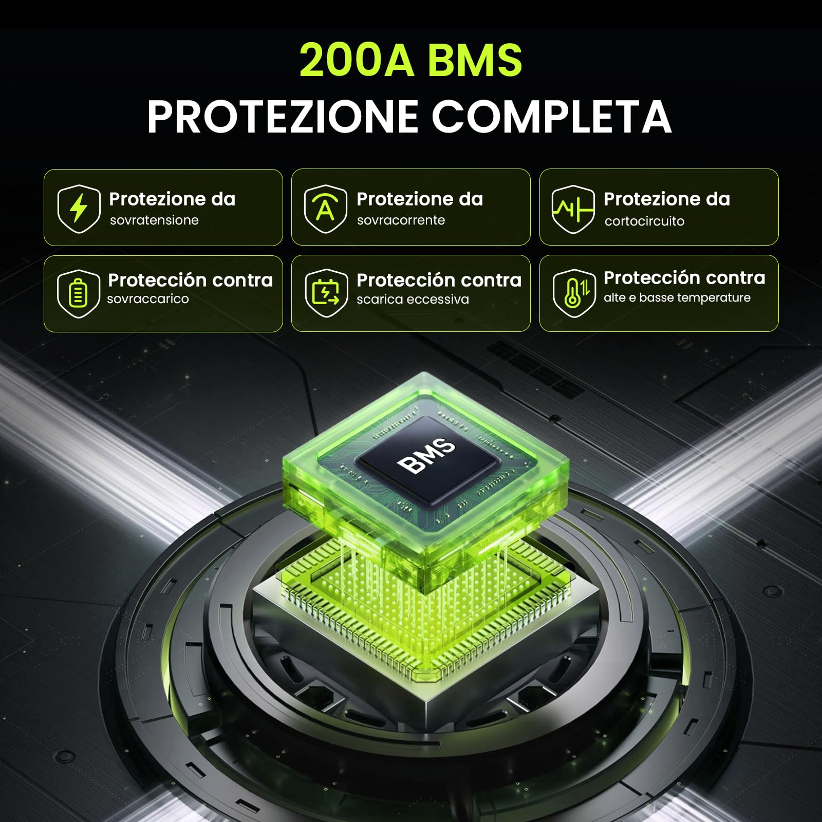 Batteria al Litio LiFePO4 12V 314Ah, Accumulatore Deep Cycle 4019Wh con Sistema BMS 200A, Celle Premium Grade A, Lunga Durata 6000+ Cicli, per Camper, Fotovoltaico, Barca, Off Grid Riserva