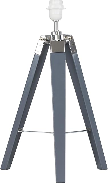 MiniSun Modern Grey Wood and Silver Chrome Tripod Table Lamp Base