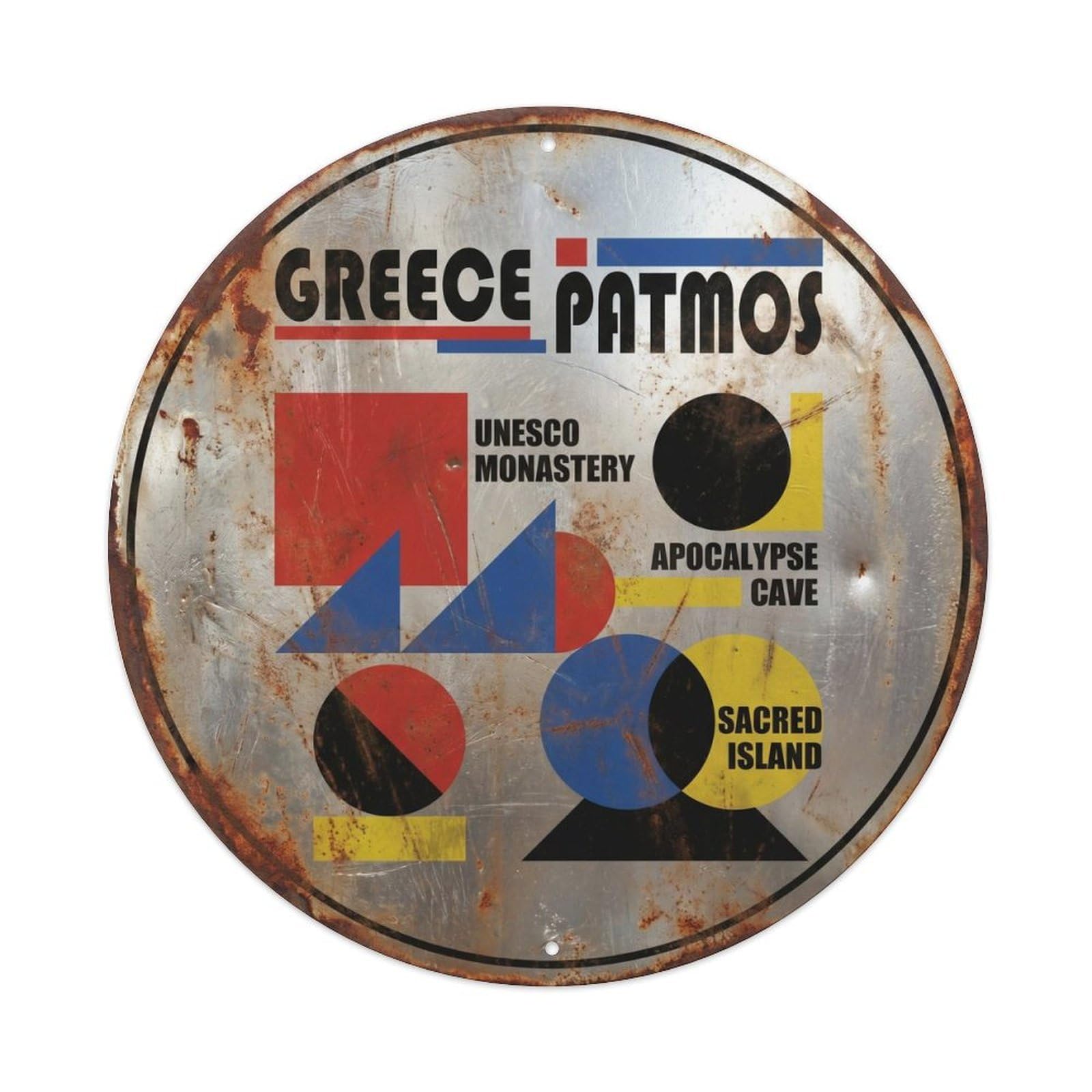 Patmos Monastery Greek Color Block Castle Heritage Metal Tin Sign
