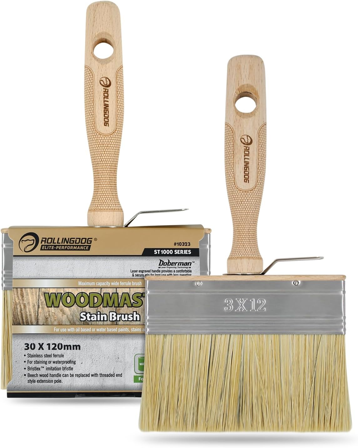 ROLLINGDOG Fence Paint Brush Set 4" 2 Pcs with Rubber Handle for Wall