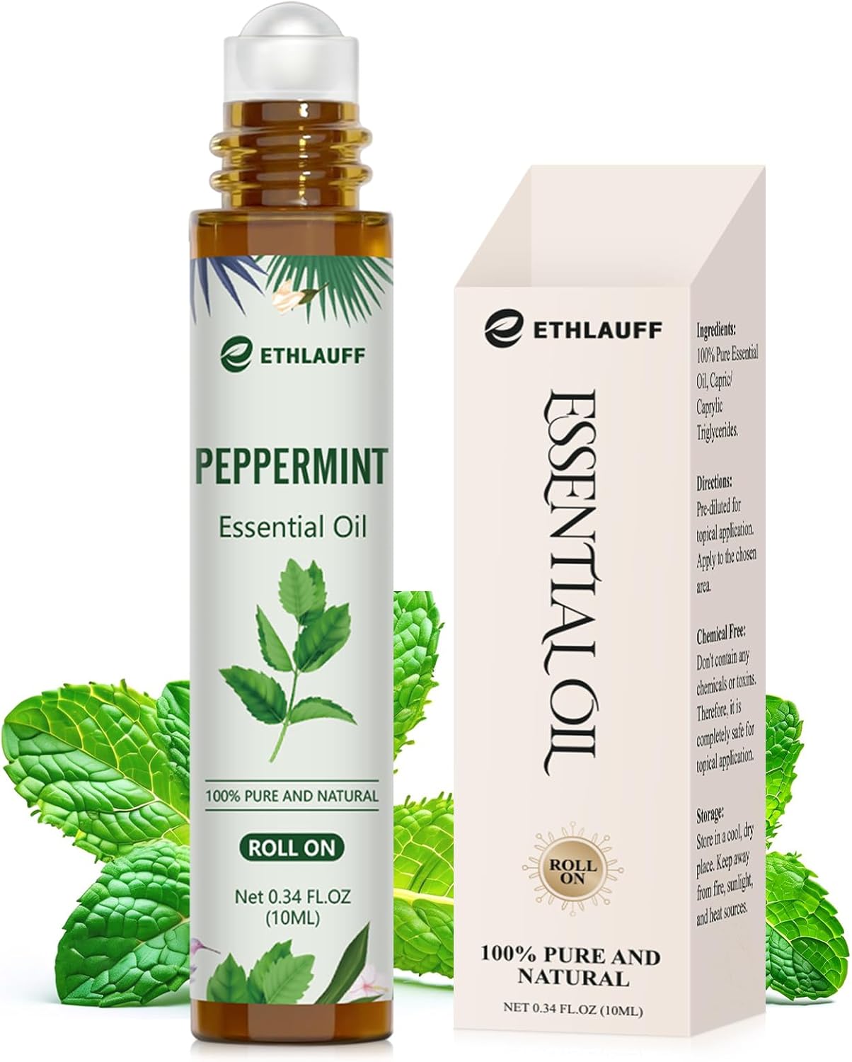 Peppermint Essential Oil Roll On, Natural & Prediluted Oil Blend Roller with Fresh Minty Aroma – Aromatherapy & Headache Relief