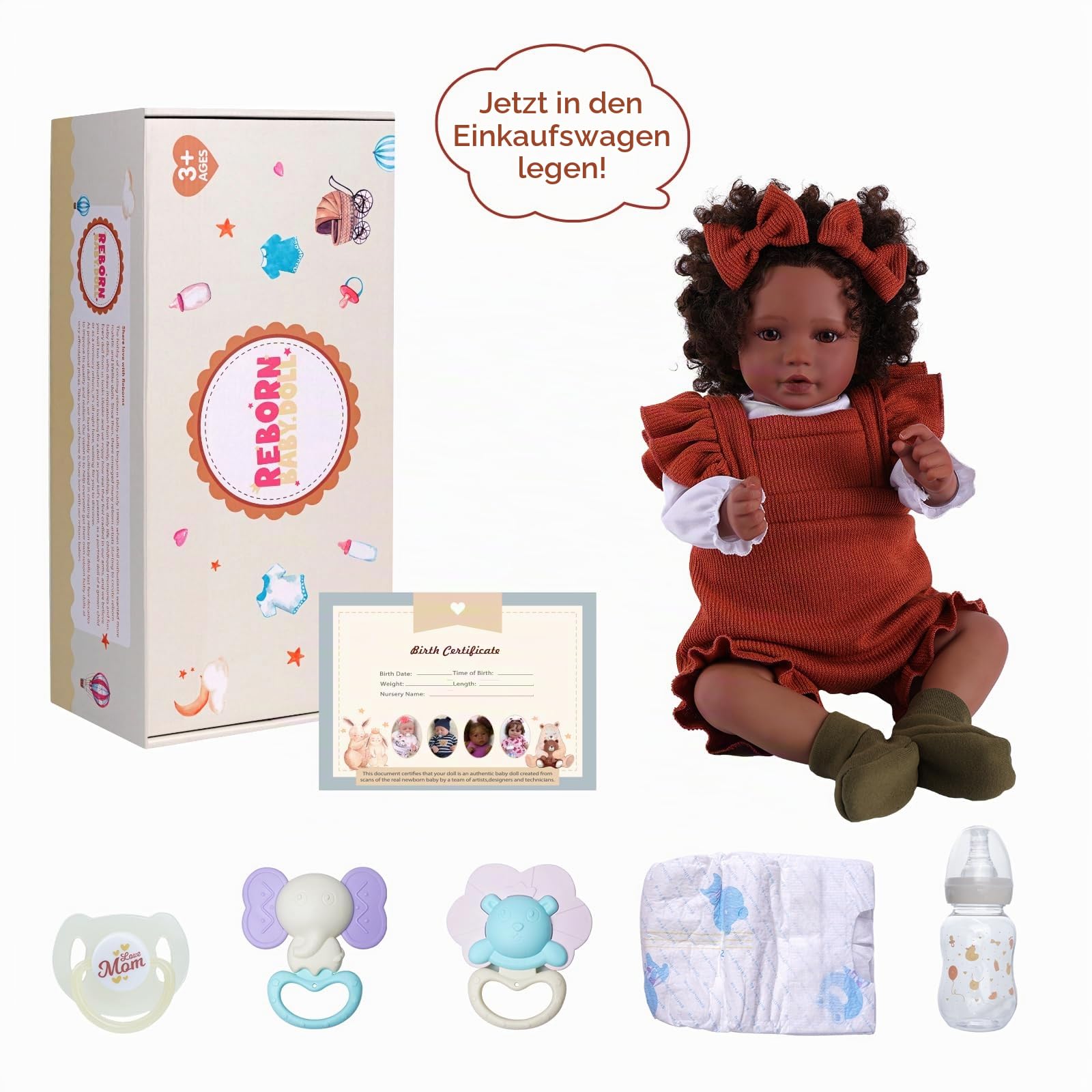 BABESIDE Lebensechte Reborn Babypuppen Schwarz – 20 Zoll Realistische Puppe mit Stoffkörper, echtes Reborn-Kleinkind mit Kleidung & Zubehör für Kinder ab 3 Jahren