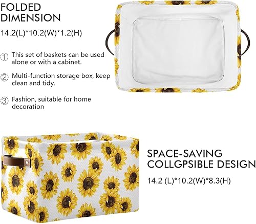 Miniatura 2 de Cesta de almacenamiento de girasoles para juguetes, canasta de lavandería con asas para sala de juegos, sala de estar, cama, oficina, ropa,