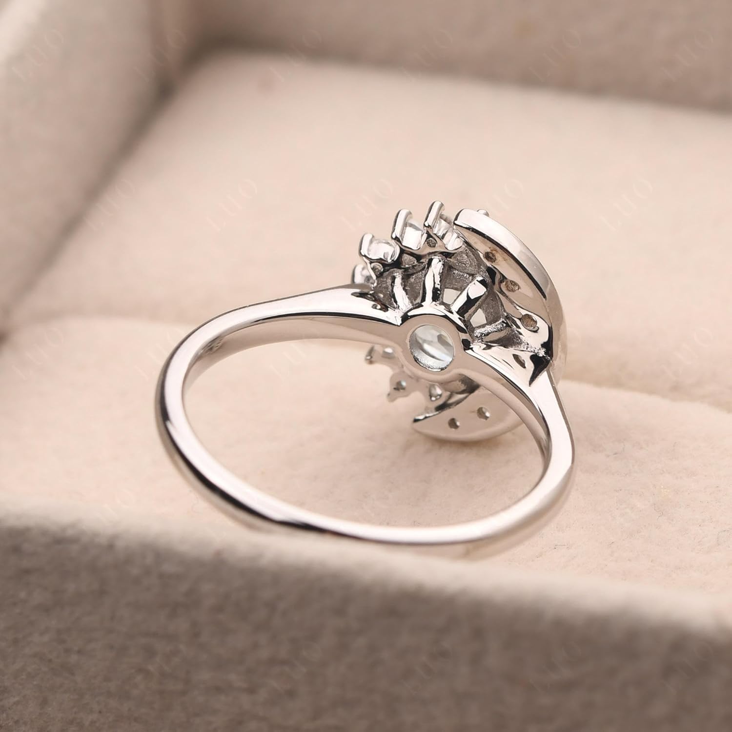 LUO S925 Sterling Silver Flower Birthstone Ring 7MM Round Cut Gemstone Cocktail Wedding Halo Travel Engagement Promise Bridal Rings for Women Size 3-13