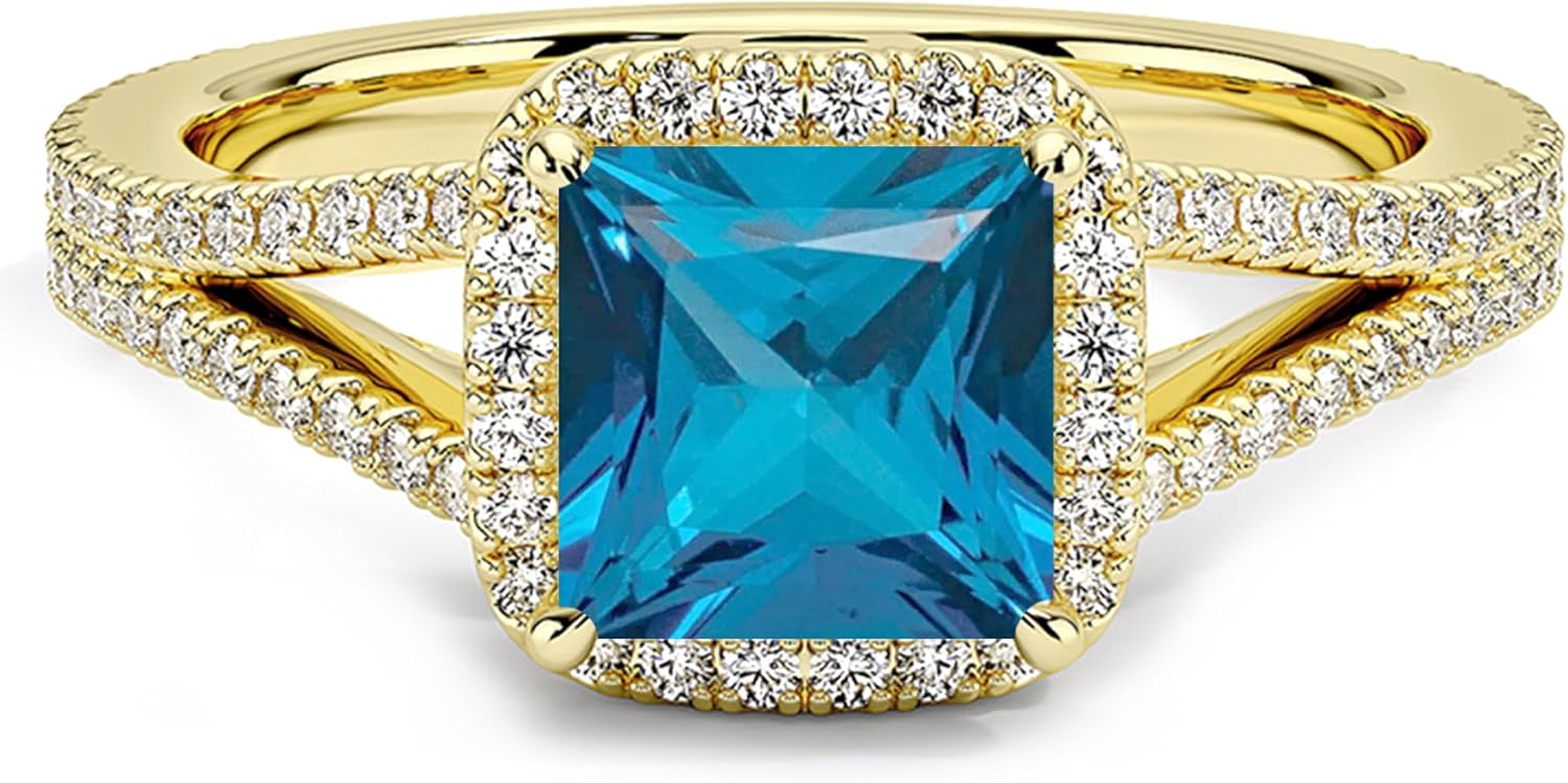 Pear & Round Cut Blue Topaz Crown Style Enhancer Guard For Women, 14K Gold Plated 925 Silver December Birthstone Blue Topaz Crown Enhancer Wrap Guard Matching Band