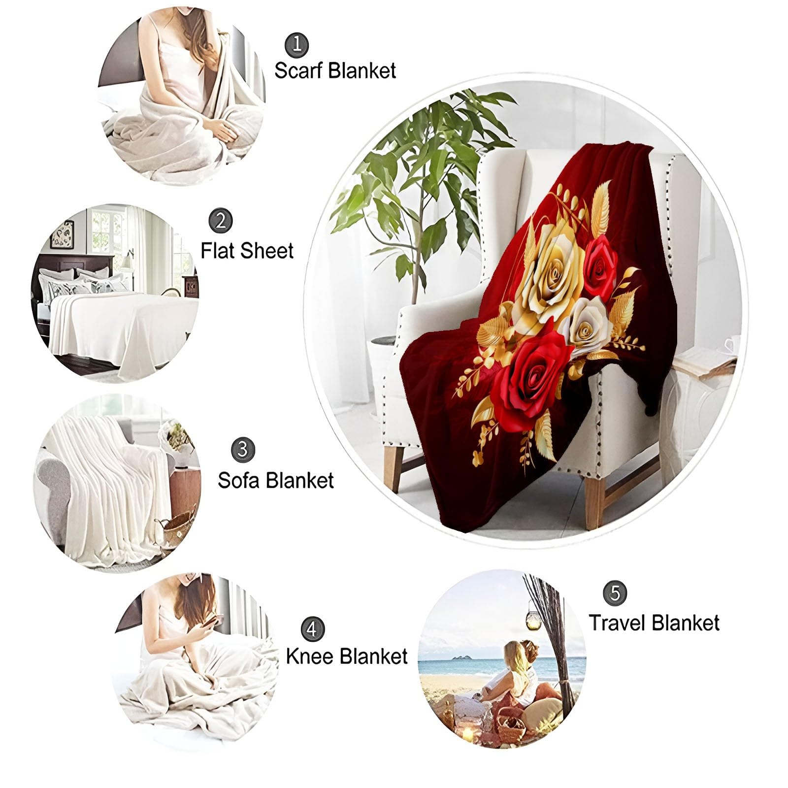 Genérico Manta de Franela Suave - Manta Sherpa con Estampado de Elegante Lujoso Pétalos Metálicos para Niños Niños Adultos, Rojo Cálida Frazada de Otoño para Cama sofá y Viaje 150 x 200 cm