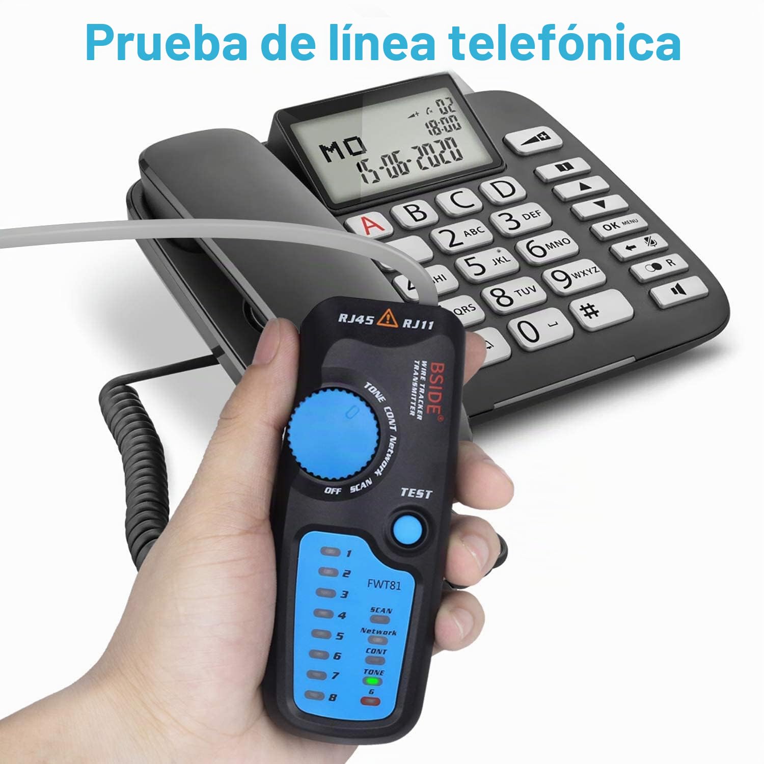 Bside - Rastreador de cables FWT81 RJ45 RJ11 probador línea telefónica LAN TV búsqueda línea eléctrica continuidad cable de red, con linterna