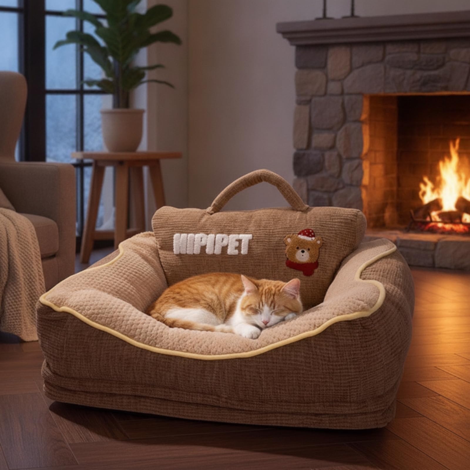 Nido Riposo Gatto Cuccia Divano Sofà Letto con Cuscino Schiena Imbottito E Bordi Rialzati Copertura Esterna Rimovibile E Imbottitura Estraibile Fondo, L, style to 1