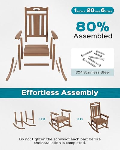 Miniatura 6 de Ciokea Mecedora de gran tamaño para exteriores, silla mecedora de polietileno de alta densidad para exteriores, resistente a la intemperie, cómoda