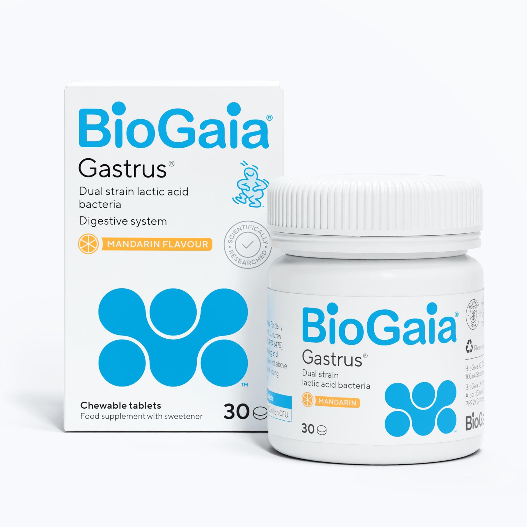 Gastrus Probiotics for Gut Health | Bacterial Cultures with L. Reuteri to Balance Gut Flora | Dual Strains of Patented Lactobacillus Reuteri | 30 Chewable Supplement Tablets - Mandarin Flavour