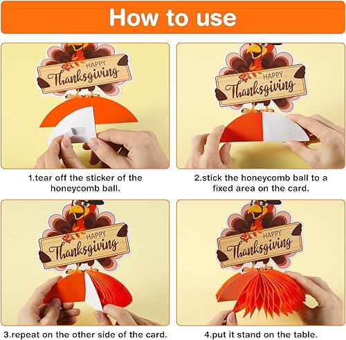 Miniatura 3 de Pajean 9 piezas de centro de mesa de panal de Acción de Gracias, decoración de mesa de Acción de Gracias, pavo, calabaza, hojas de otoño, centro