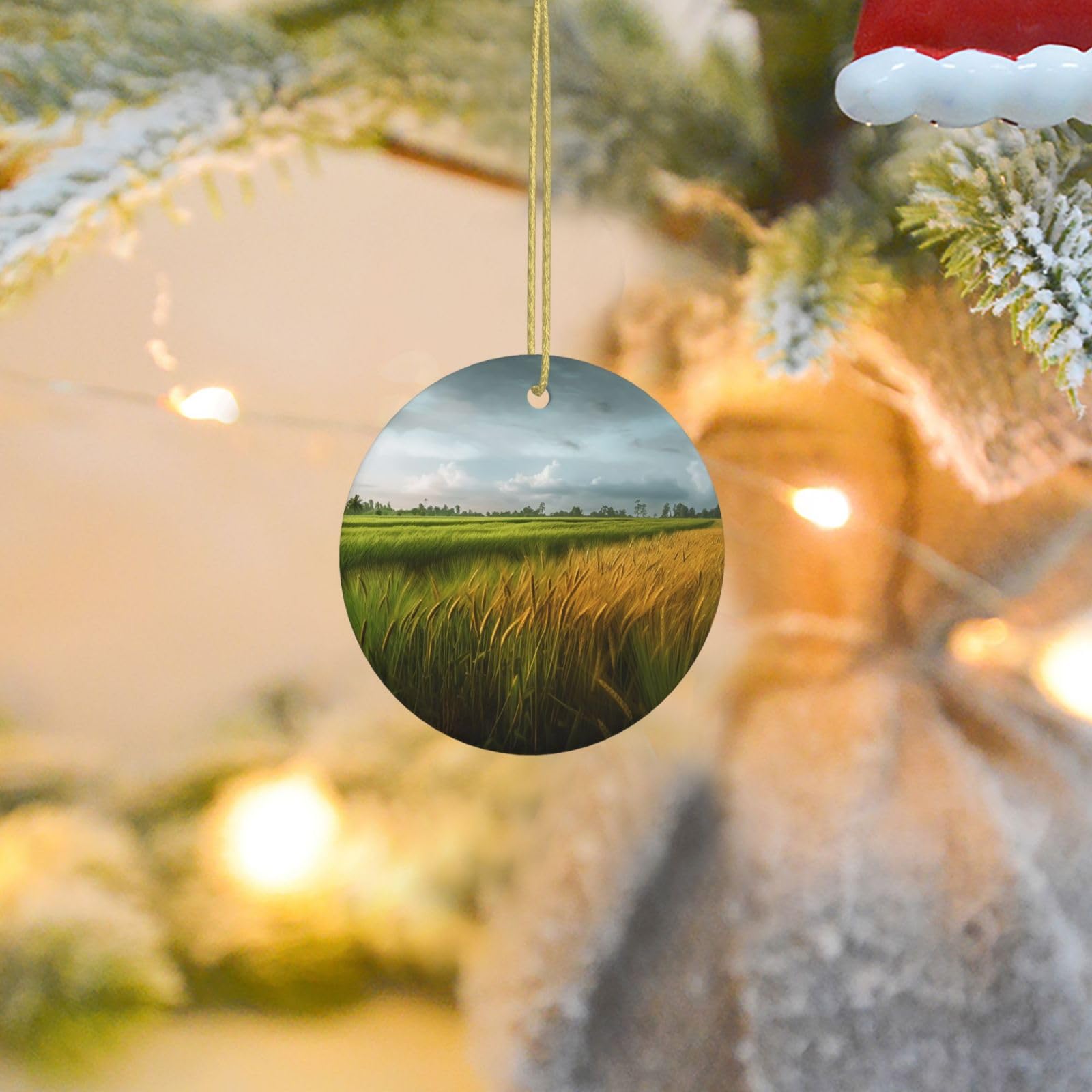 Christmas Tree Ornaments Ceramics Christmas Round Decorations Paddy Rice Field Ceramics Ornaments Circle Pentagram Xmas Tree Hanging Pendant for Christmas Tree Party Holiday Home Decor