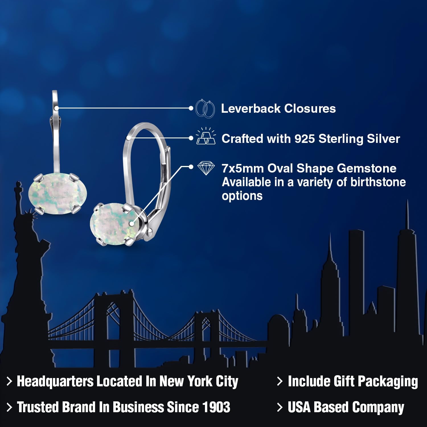 Gem Stone King 925 Sterling Silver White Simulated Opal Leverback Earrings For Women (1.26 Cttw, Oval 7X5MM) - Image 2