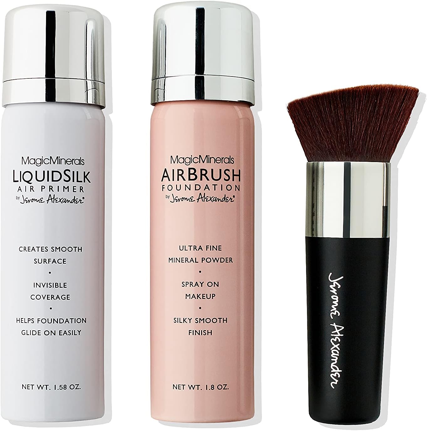 MagicMinerals AirBrush Foundation Set by Jerome Alexander (MEDIUM DARK) 3pc Set Includes