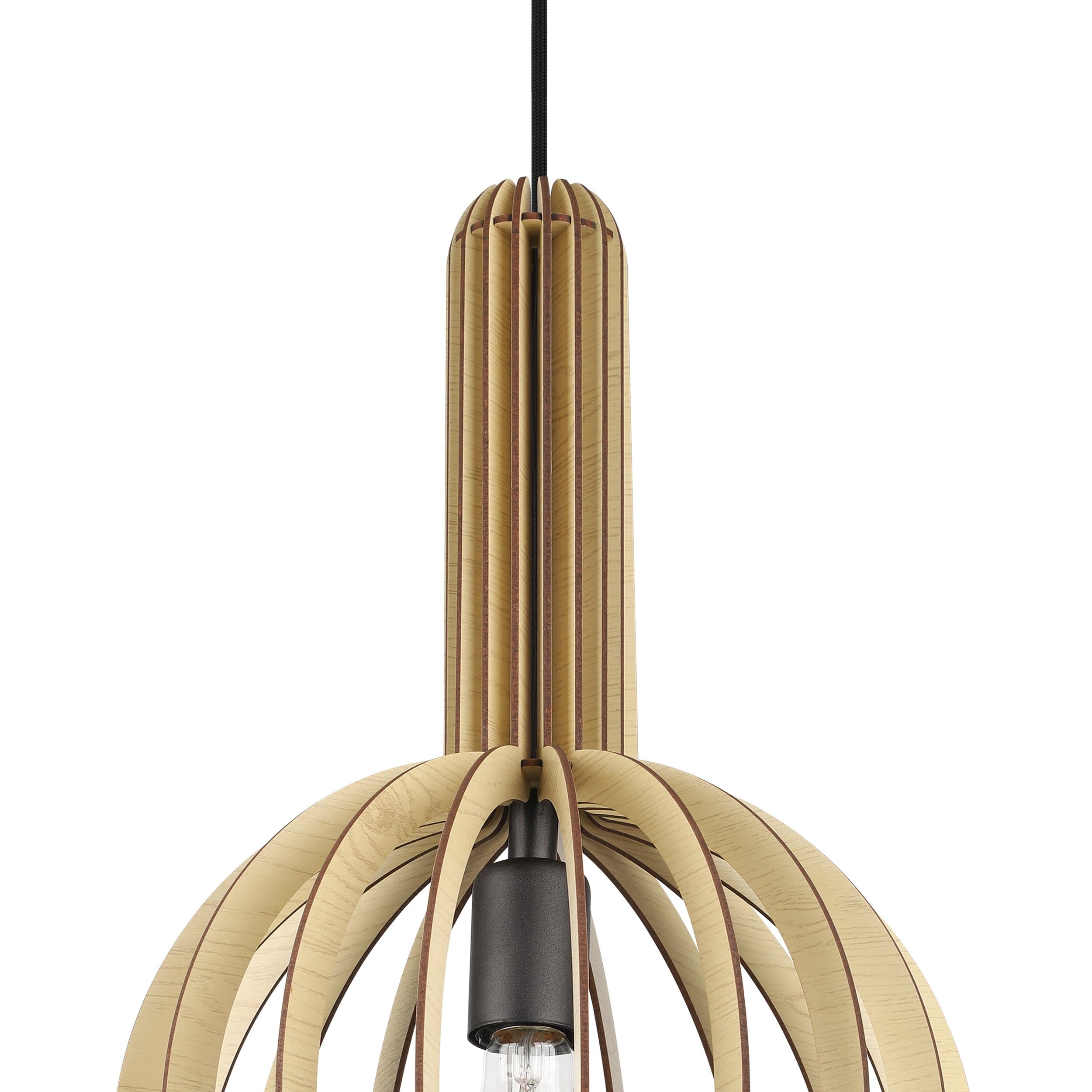 Eglo lámpara colgante Velasco para comedor, luminaria redonda para sala | y comedor, iluminador de madera de arce y metal en negro, luz con casquillo E27