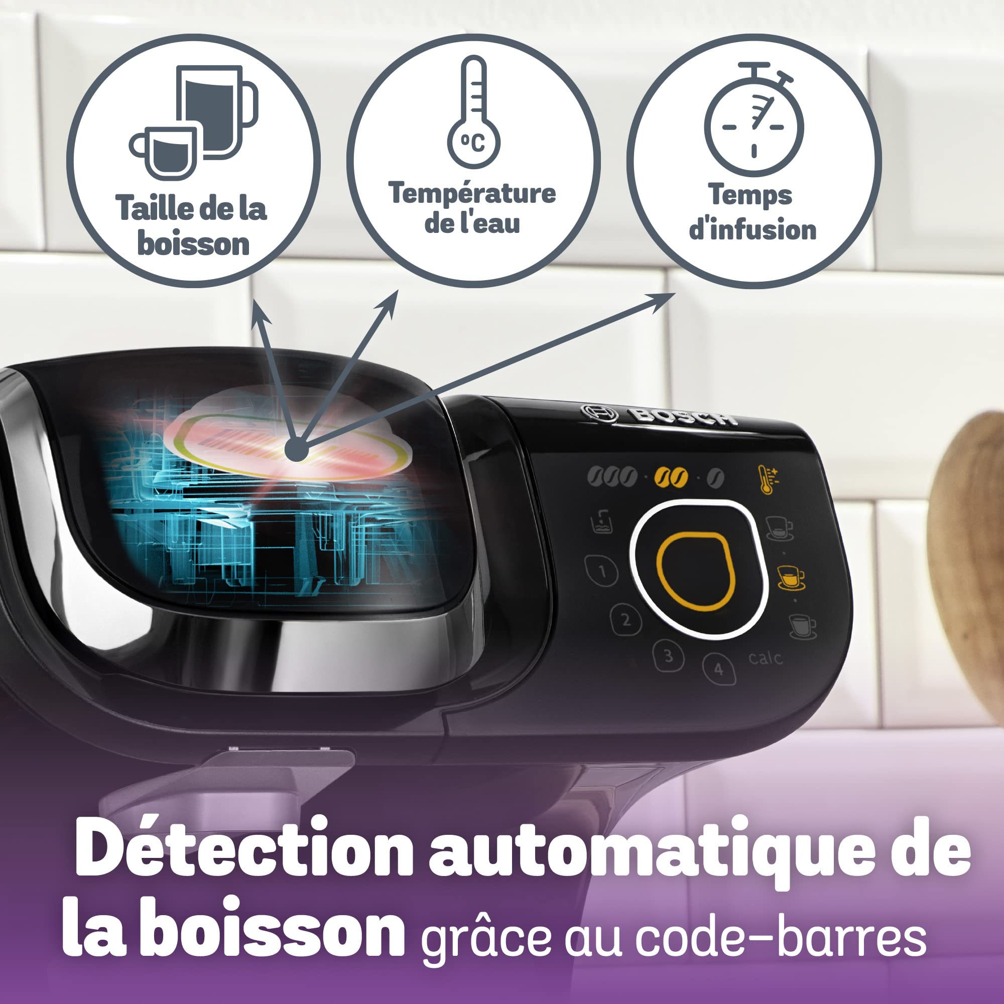 Bosch Tassimo My Way Machine à Café, tas 6502, plus de 40 boissons chaudes, OneTouch, cafetière à dosette, des boissons personnalisées, filtration d'eau Brita Maxtra+, Intellibrew, noir intense