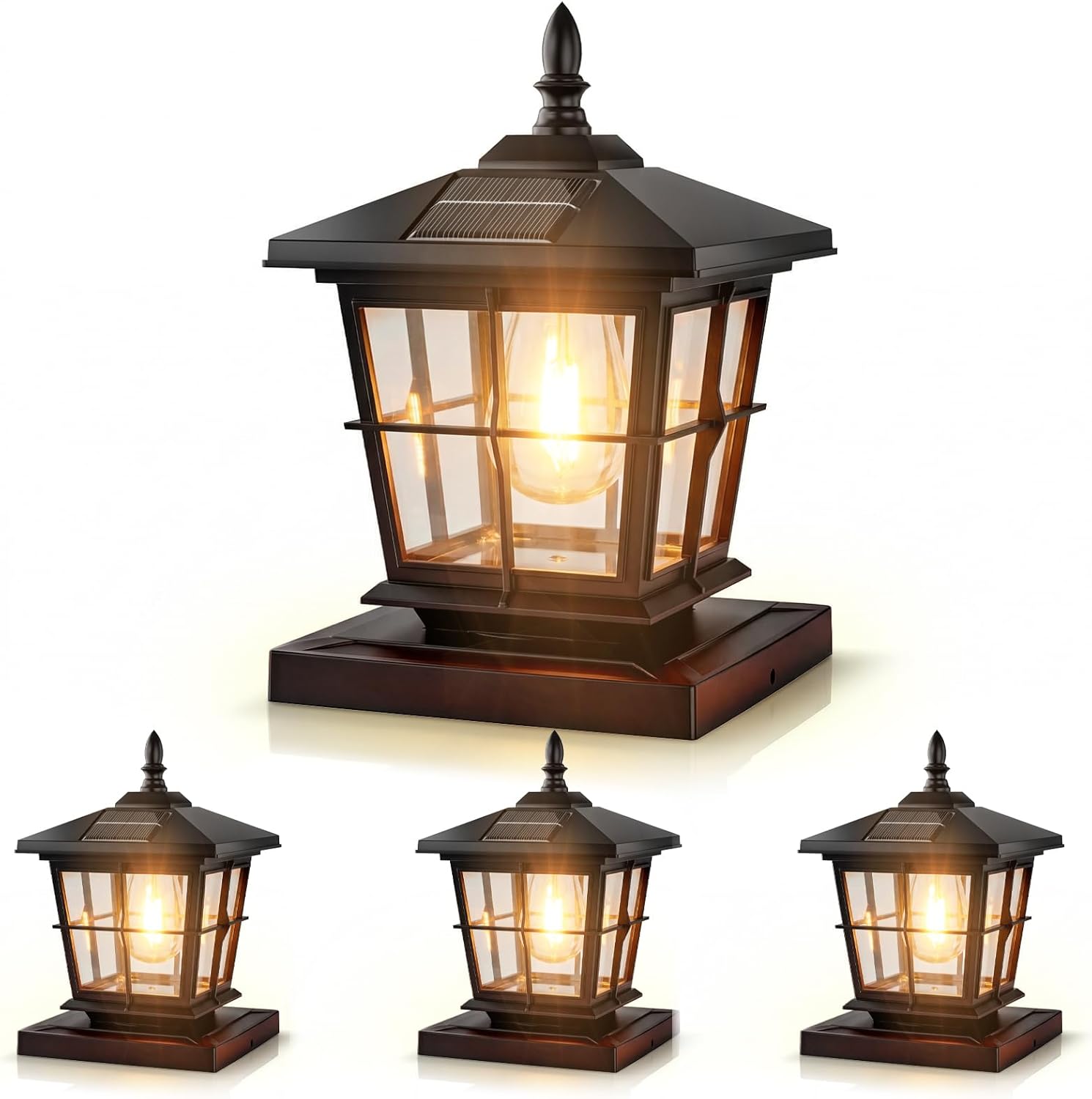 JOFIOS Solar Post Lights 4pack, 3-Color Temperature Dusk to Dawn Solar Lamp Post Light, Black IP65 Waterproof Outdoor Decorative Lamp for 4x4/5x5 Wood/Vinyl Posts, Garden Yard Deck Fence