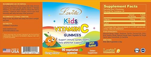 Miniatura 8 de Lovita Gomitas veganas de vitamina C para niños, fórmula a base de plantas de gran sabor, apoyo a la función inmunológica con vitamina C 150 mg por