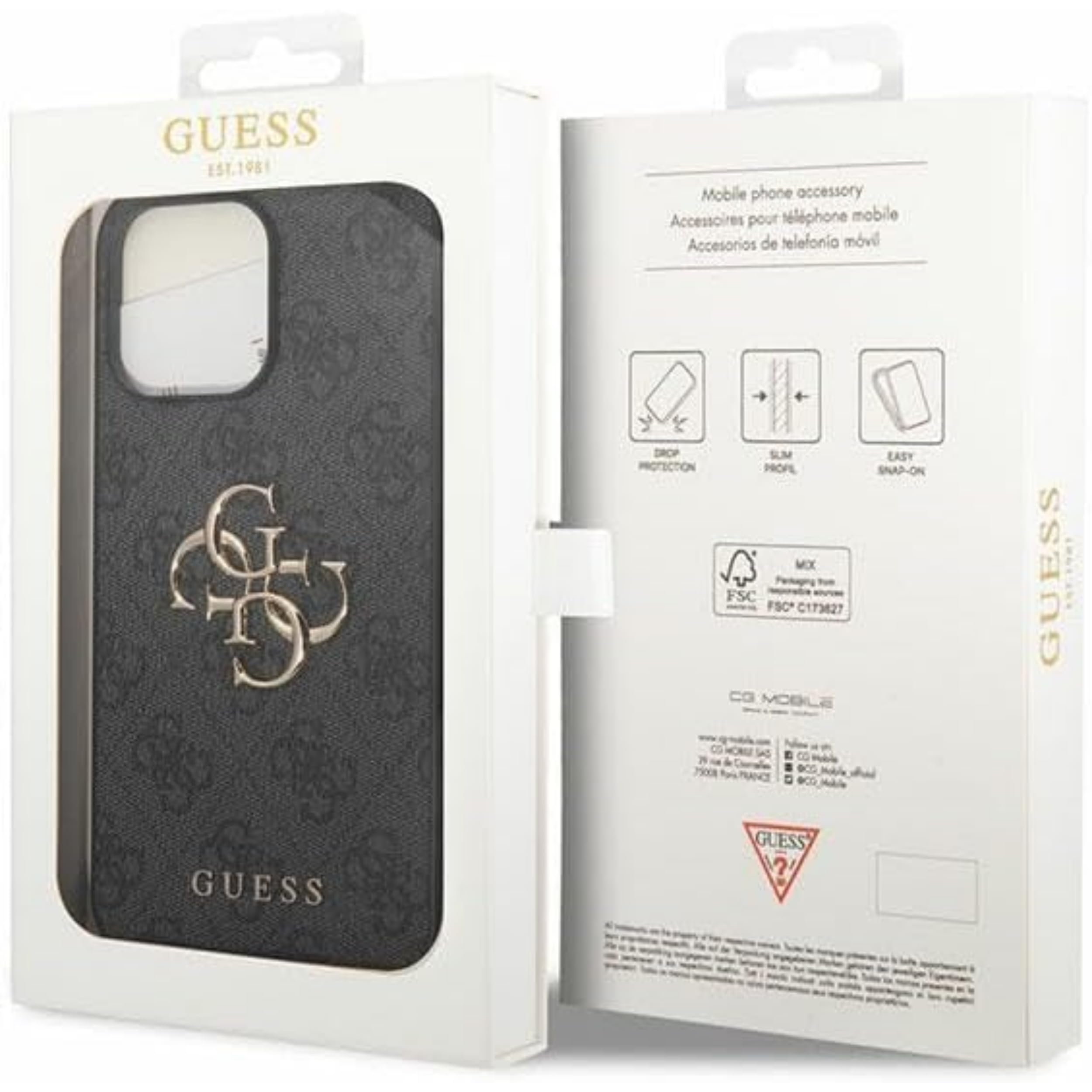 GUESS GUHCP15L4GMGGR - Carcasa para iPhone 15 Pro de 6,1", Color Gris