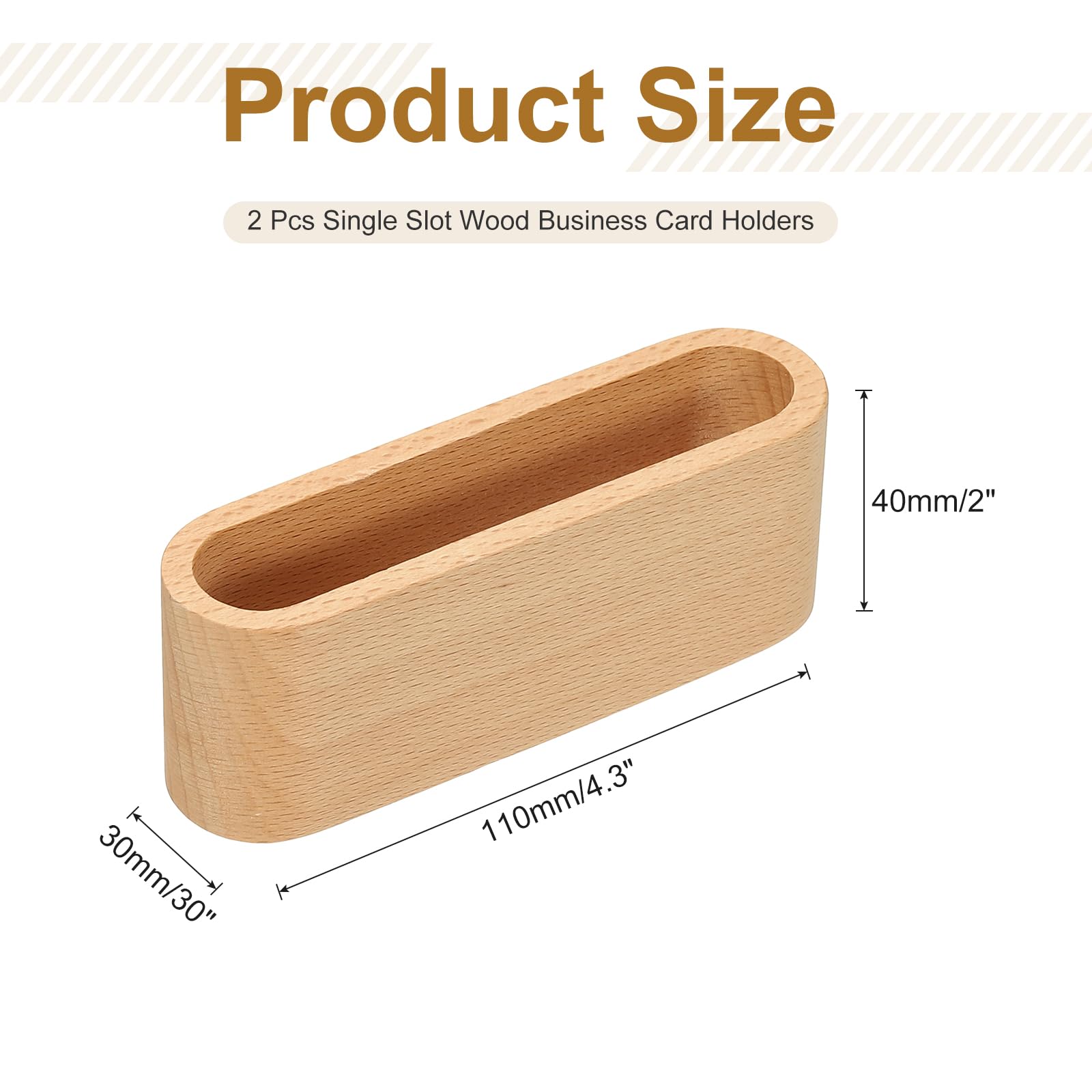 PATIKIL Business Card Holder for Desk 2pcs Single Slot Wood Business Card Holders Wooden Card Stand Organizer Cards Display for Office Exhibition Brown - Image 2