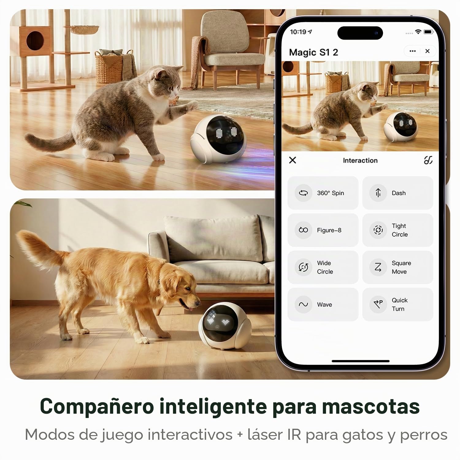 Robot de cámara móvil inteligente para mascotas para el hogar interior, monitoreo móvil 1080P de perros y gatos, conversación bidireccional, visión nocturna, funciona con batería con control