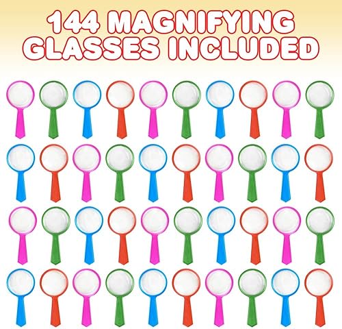 Miniatura 2 de ArtCreativity Lupas para niños, paquete a granel de 144 unidades, mini lentes de lupa en varios colores brillantes, recuerdos de lupa de mano para
