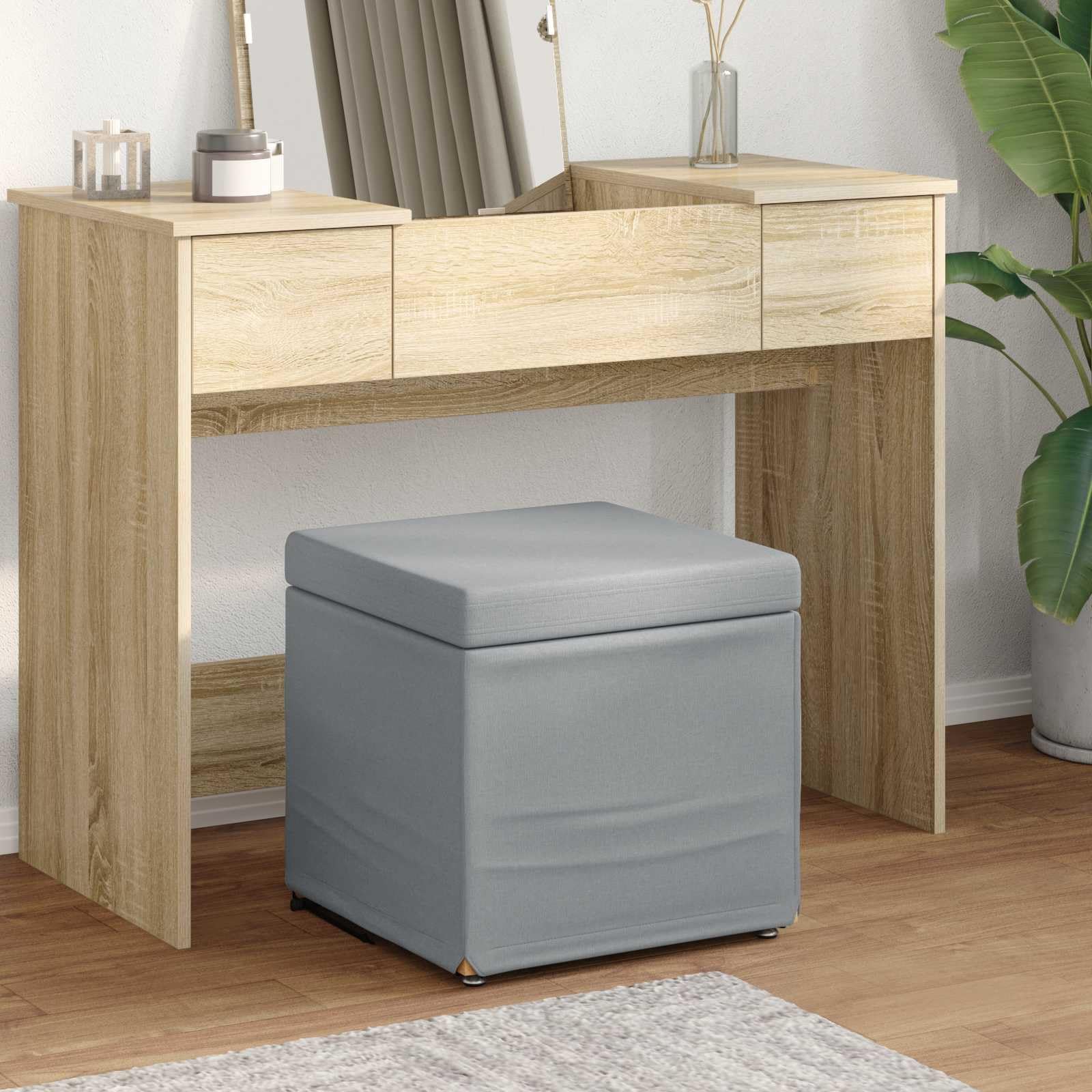 Tabouret gris clair en tissu bois pressé assise douce sans dossier
