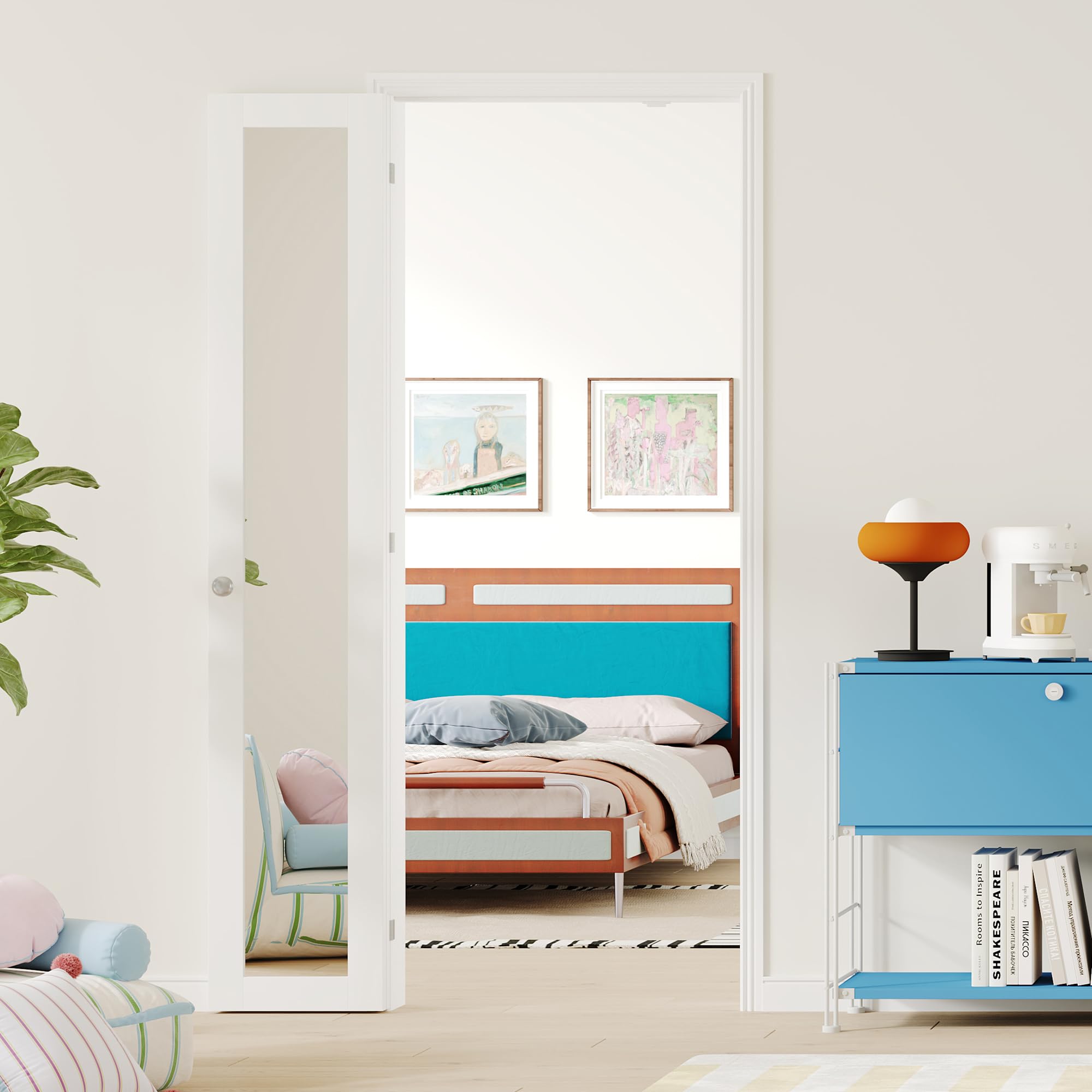 Lakenyon 180 Degrees Bifold Door for 36" x 80" Opening, 1-Lite Mirrored Bi-fold Closet Door with Hardware Kit & Handle, Pre-Drilled Folding Slab, Easy