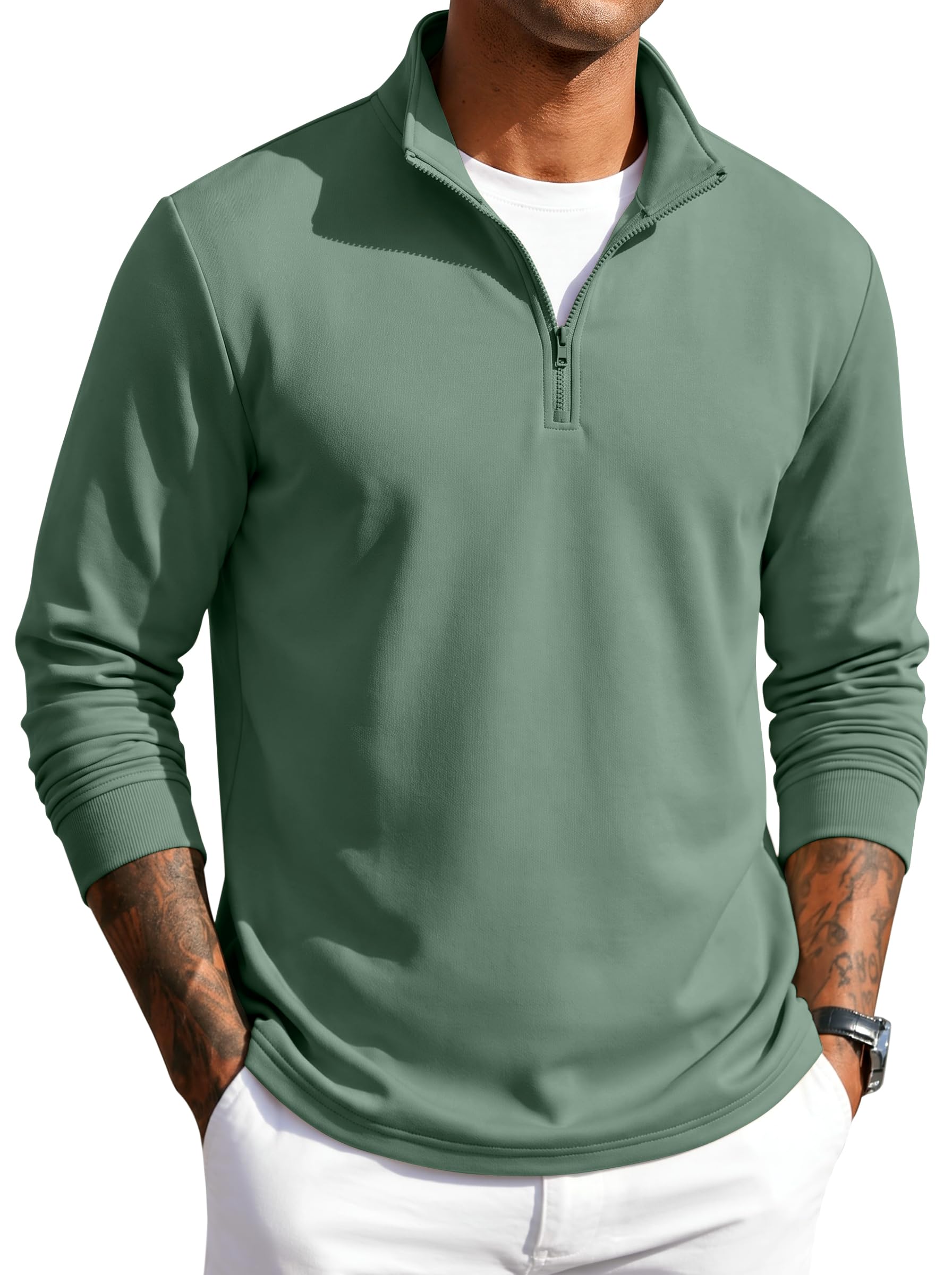 COOFANDY Men Quarter Zip Pullover Sweatshirts Long Sleeve Mock Neck Sweater