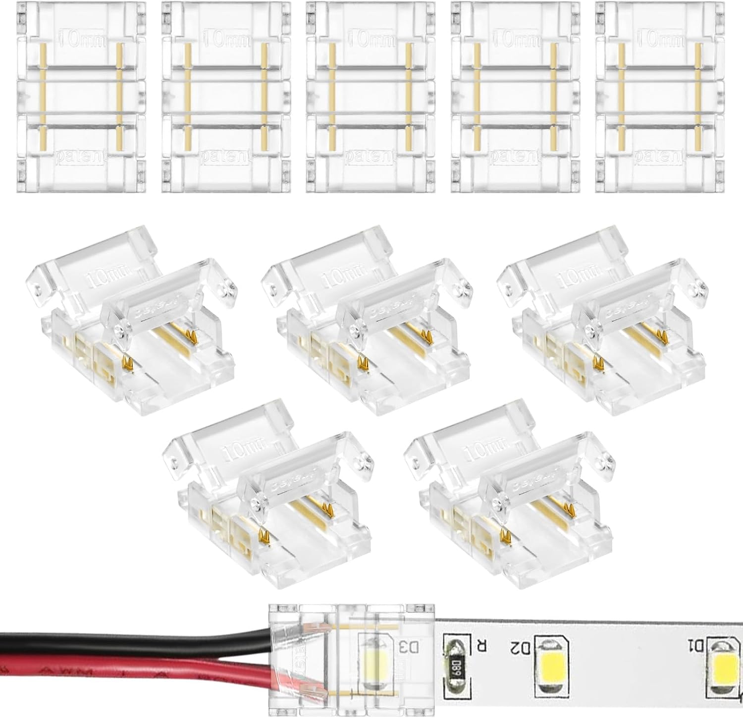 2 Pin 10mm COB LED Strip Light Connectors, 10pcs RGB LED Tape Connector ...