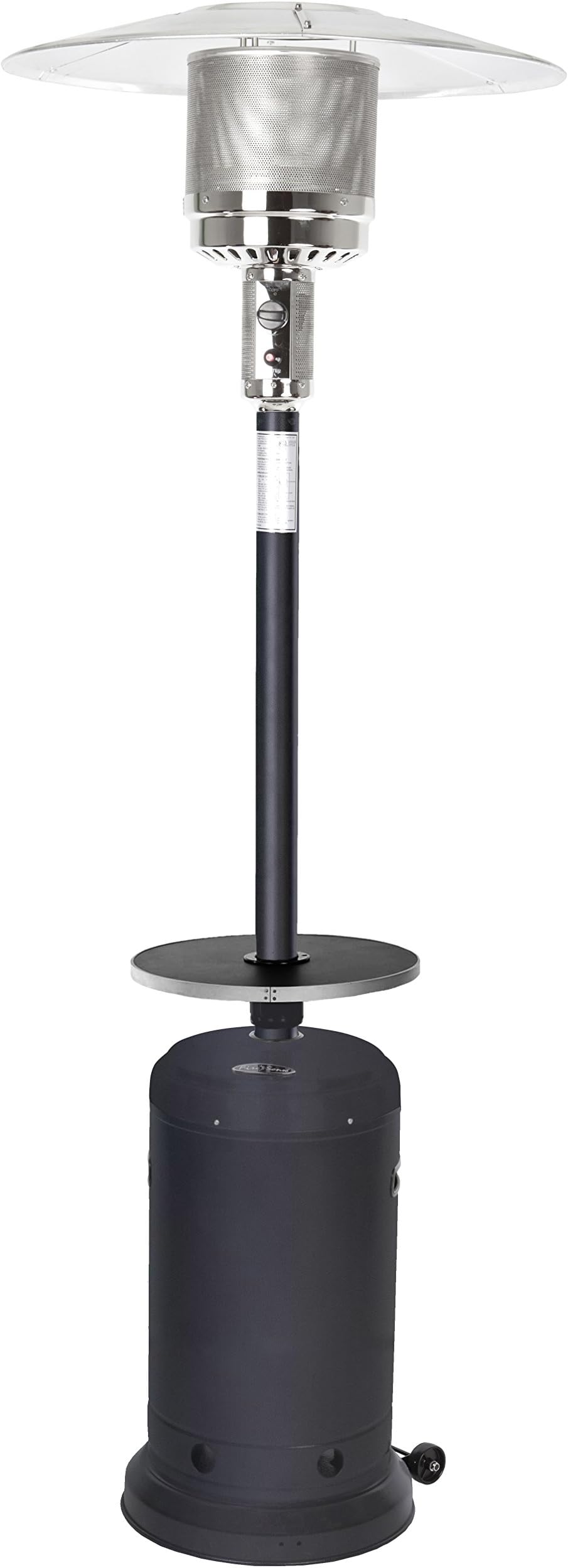 Golden Flame Outdoor Propane Patio Heater | 46,000 BTU | XL-Series | Anti-Tilt and Safety Shut-Off | Residential and Commercial | Includes Drink Table and Wheels | Black (Matte Finish)