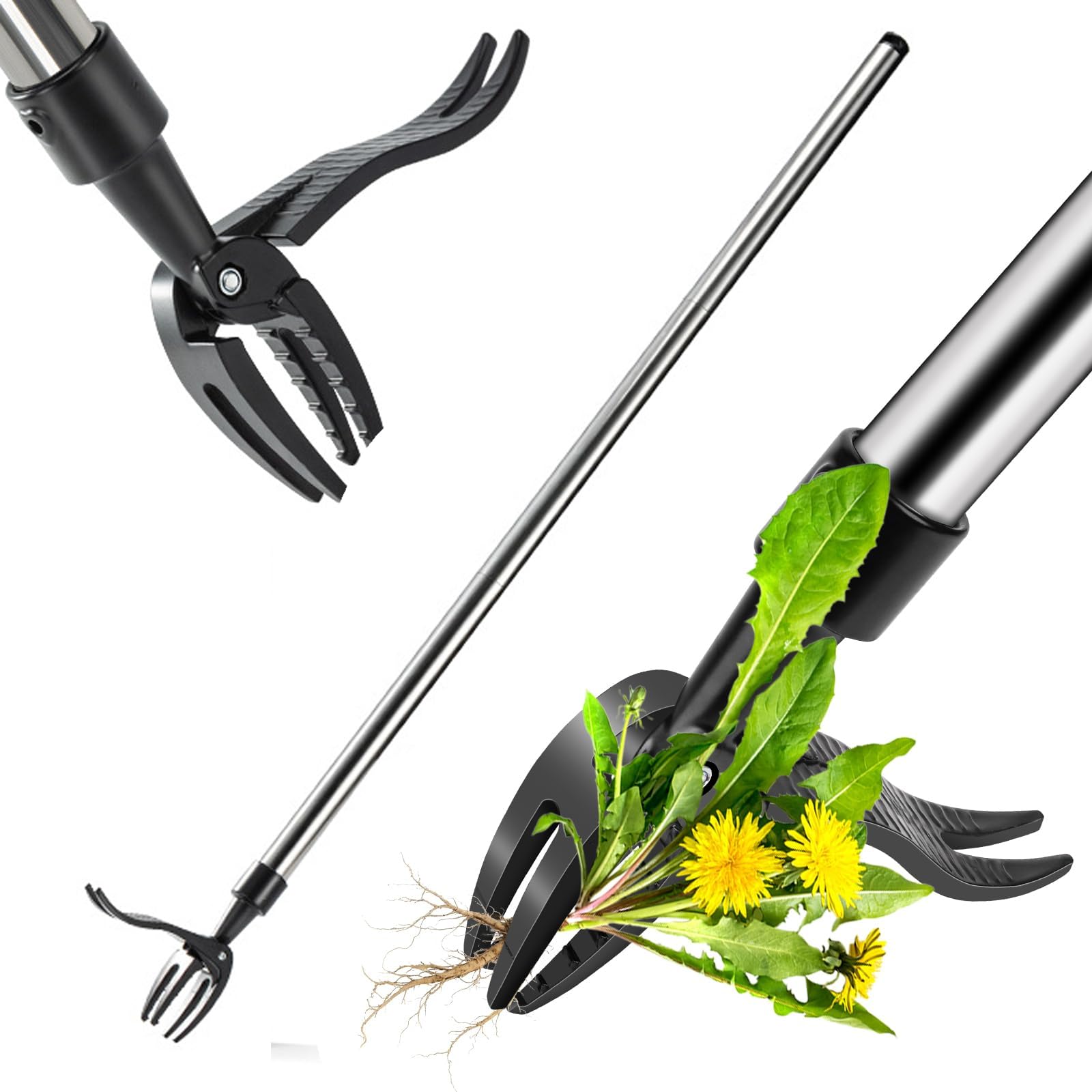 Manico Lungo Estirpatore Erbacce, Estirpatore Erbacce Manuale, Sarchiatore per Erbacce, Rastrello Giardino, Testa a 4 Artigli, Non è Necessario Chinarsi, per Giardino, Prato e Aiuole
