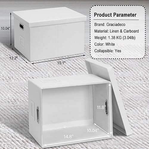 Miniatura 2 de Caja organizadora de archivos, caja de almacenamiento plegable con tapa para carpetas colgantes de tamaño legal, carpetas decorativas de lino, caja