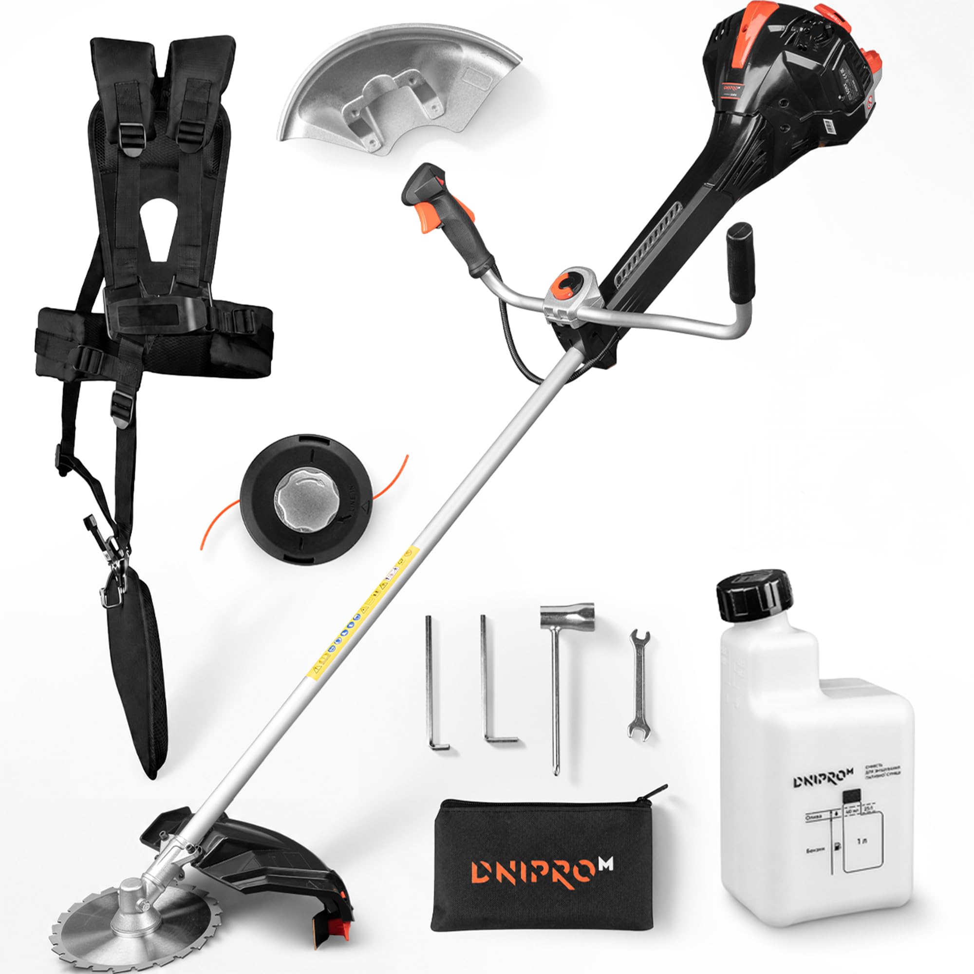Desbrozadora de Gasolina, 51,7 CC, 2600 W (3,5 CV), Hilo 450 mm, Disco de Acero 255 mm de 3 Puntas, Barra 28 mm, Arnés Mochila, Antivibración y Manillar Tipo Bicicleta - 50RX