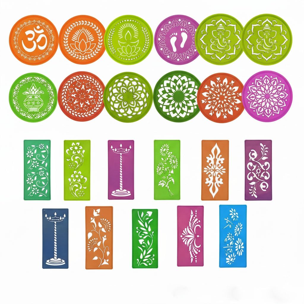 Ascension 24 Border Rangoli Making Stencils Multi Design Stencils Set for Diwali Home Office Pooja Room Decoration (Rectangular & Round) Shape-image-20