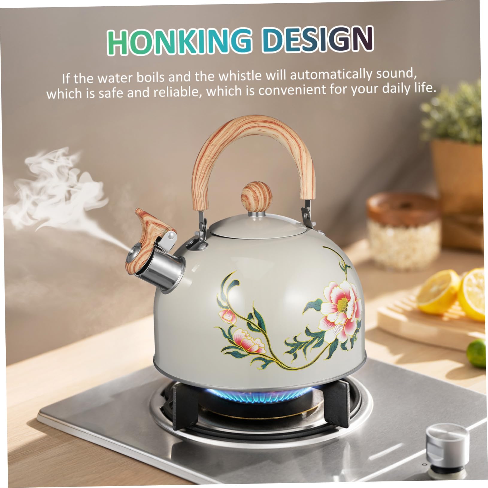Tetera Acero Inoxidable Silbante Diseño Floral 3l