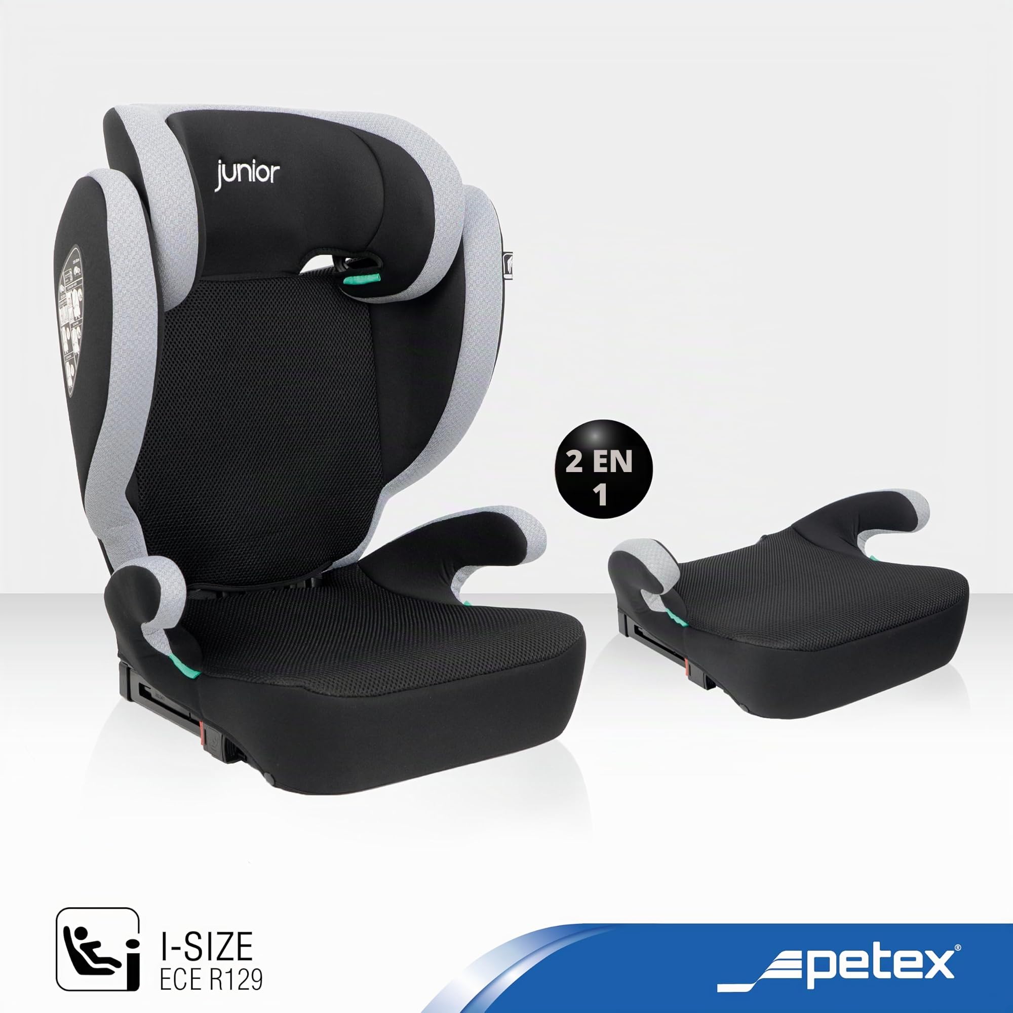 PETEX Siège auto ISOFIX Basic Plus i-Size, conforme à la norme ECE R129, pour les enfants d'environ 100 à 150 cm, hauteur réglable, gris, 1 pièce