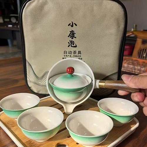 Miniatura 12 de Juego de té de viaje portátil de cerámica, juego de té chino de kungfu con tetera de rotación 360 e infusor, 4 tazas de té, bandeja de té y bolsa
