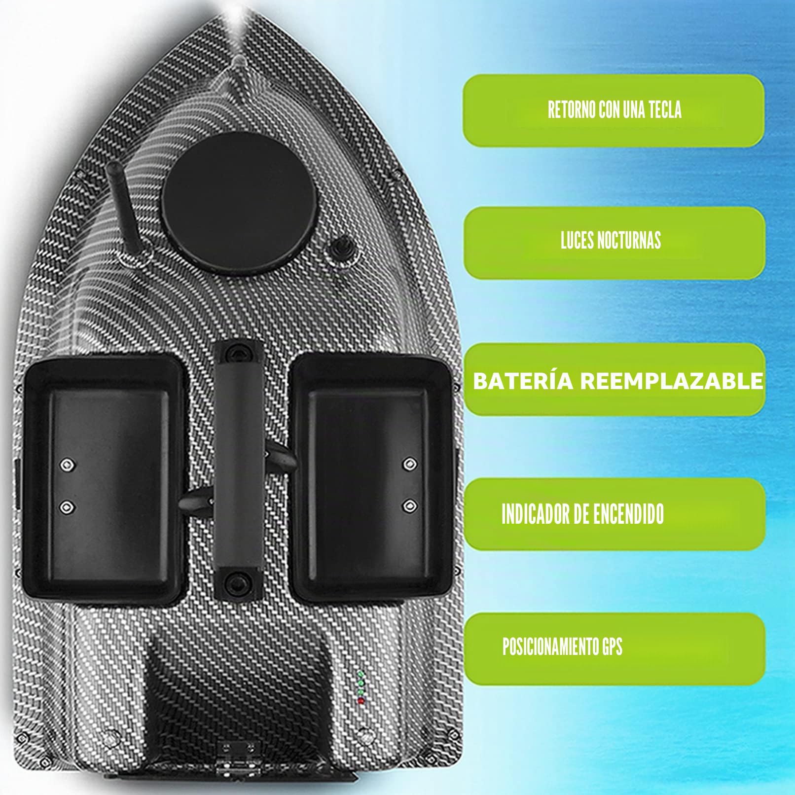 Señuelo de pesca RC barco, barco de pesca, barco de pesca, barco de crucero GPS con batería de 12000 mAh (fibra de carbono, GPS 12000 mAh)