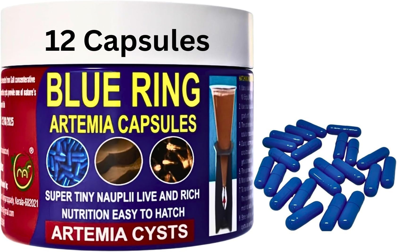 MAF Imported Blue Ring Artemia Cyst Capsules 10 + 2 Free, Premium Brine Shrimp Eggs Capsules 95% Hatching in 24 Hours (12 Capsules), Ideal Live Food for All Fresh and Marine Fish Fries