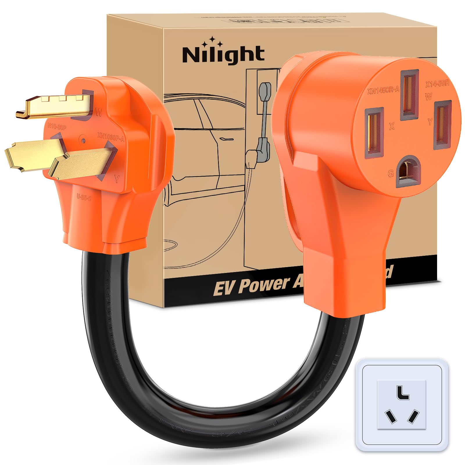 Photo 1 of Nilight EV Adapter Cord 30 Amp to 50 Amp 3 Prong Pure Copper Old Dryer Outlet to EV Plug Conversion Heavy Duty 10 Gauge Wire Nema 10-30P to 14-50R 30M/50F for Level 2 EV Using