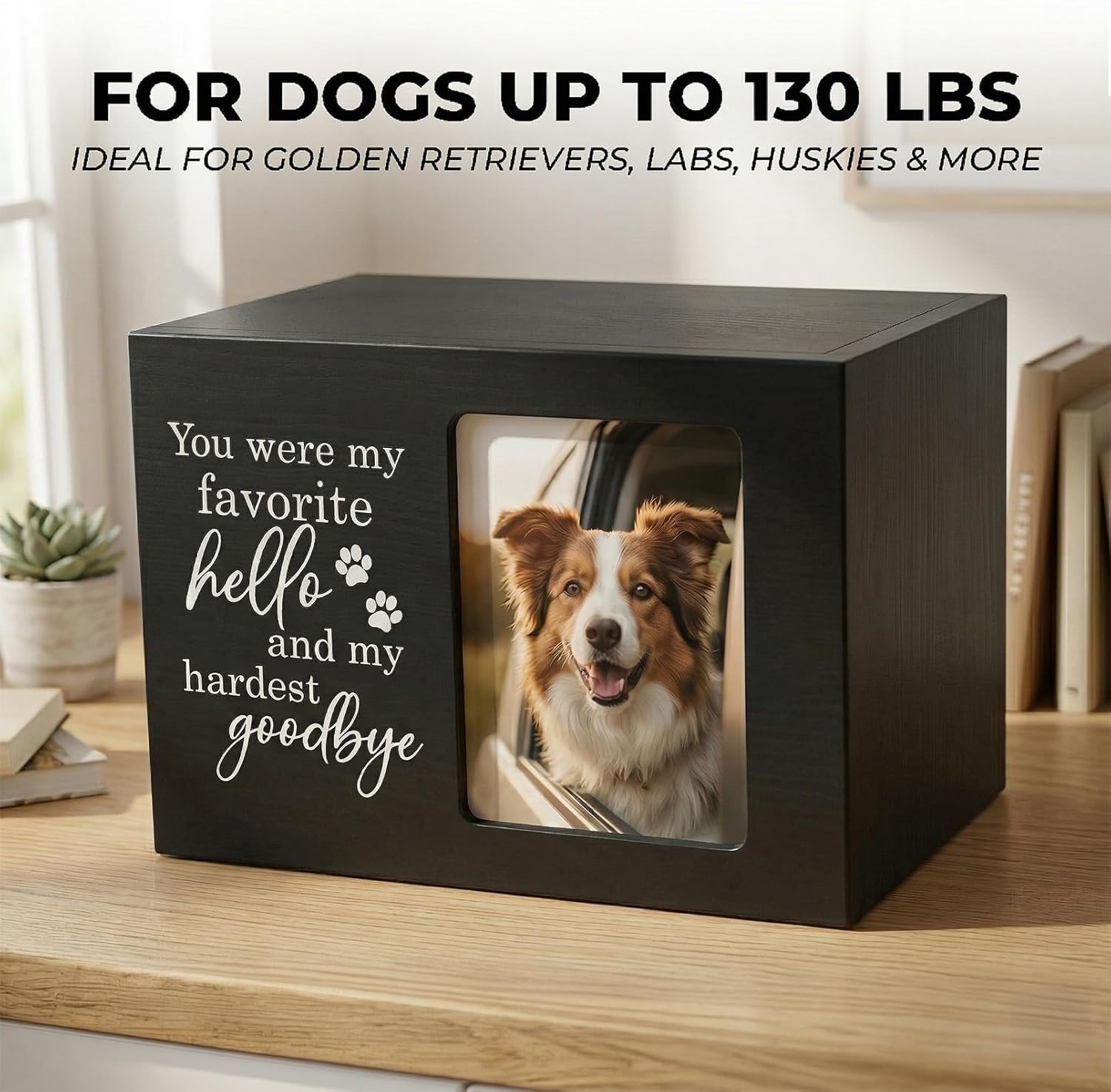 CHONIC Pet Urns for Dogs Ashes, Dog Urns with Photo Frame, Cat Ashes Keepsake Box, Loss of Dog Sympathy Urn, Pet Memorial Gifts, Pet Bereavement Gift, Dog Pass Away Remembrance Gift (Black)