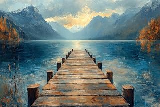 KY-lunk Paint by Number for Adults, Wooden Dock Reaching Into Peaceful Lake, Adult Crafts Paint by Numbers, DIY Handmade Gifts 16x20 inch